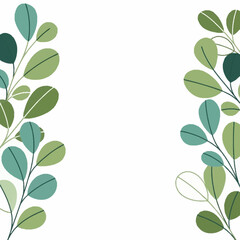 Fototapeta premium Green and blue leaves on branches, botanical illustration, natural foliage design.