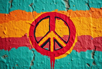 Close-up of a peace symbol painted on a textured surface,  peace symbol,  protest