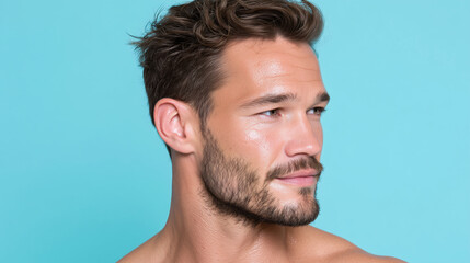 Obraz premium Moist male glass skin finish cheek temple pastel