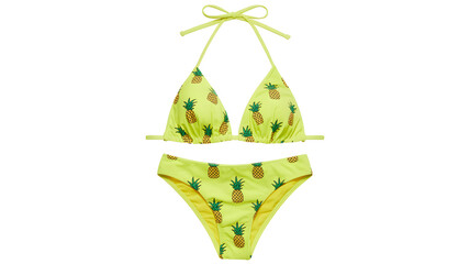 Cute yellow pineapple bikini set isolated on white background, summer beach swimwear illustration