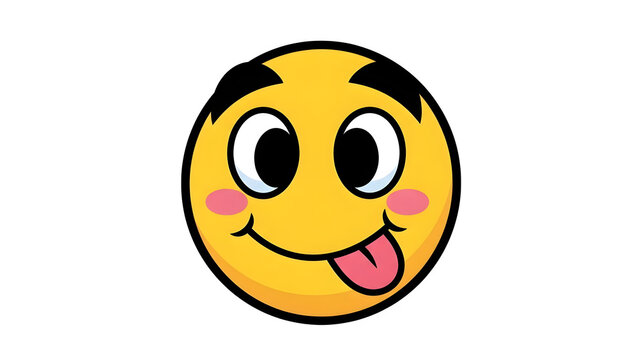 A cartoonish yellow smiley face with tongue out isolated on transparent background