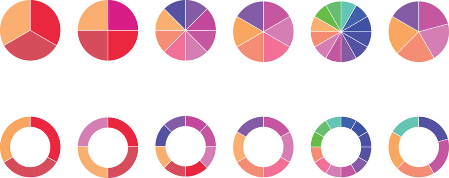 colorful pie, donut charts, data segmentation variations