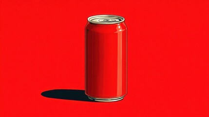 Obraz premium Plain red soda can on vibrant red background with shadow