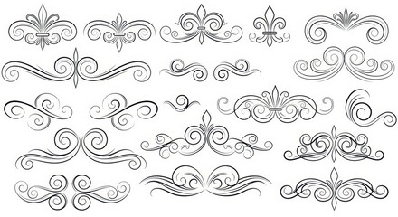 Obraz premium Vintage Distressed Flourishes and Ornate Scroll Dividers Set