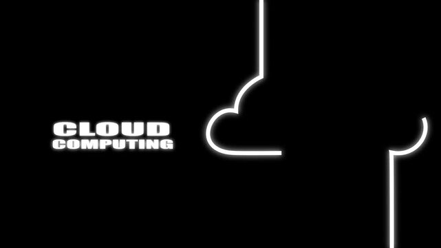 Cloud Computing Data Transfer Icon with White Outline on Black Background