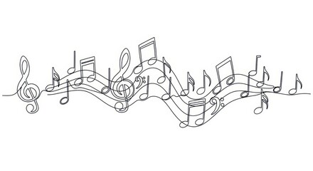 Naklejka premium Abstract Musical Notes and Treble Clef Continuous Line Art