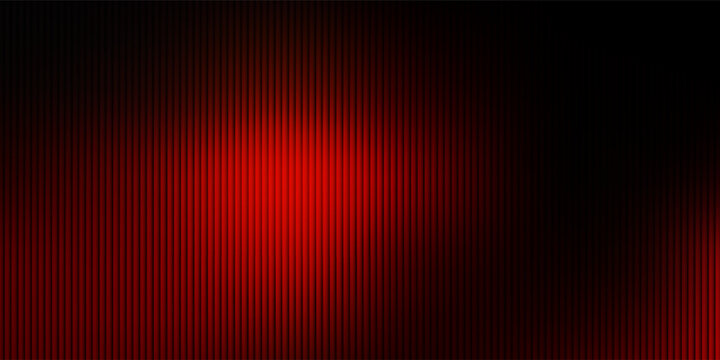 Abstract black background with glowing vertical red ribbed lines, creating a fractal glass effect, digital noise, or glitch. Editable vector illustration.
