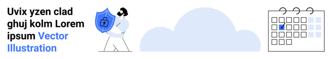 Cybersecurity, data protection, scheduling, privacy management, information safety, organizational planning. Person holding a shield and a marked calendar. Cybersecurity and data protection © robu_s