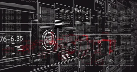 Fotobehang Vlees Displaying central circular gauge and adjacent panels in virtual HUD, with red trace  © vectorfusionart