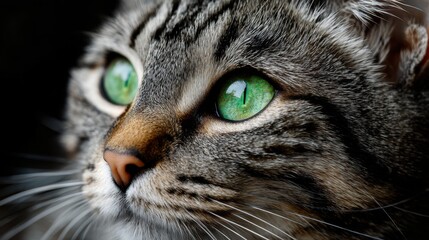 Close-up of tabby cat with striking green eyes