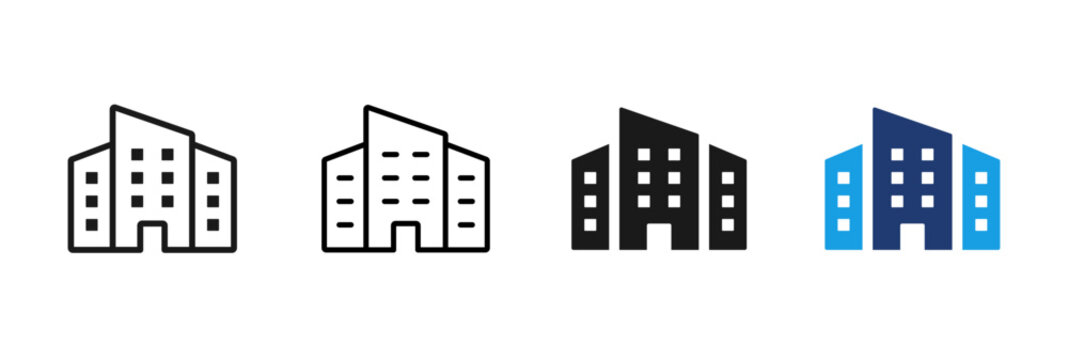 Office building icon representing business, corporate company and commercial real estate. Symbol of headquarters, enterprise, organization and urban architecture.