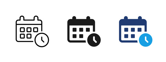 Fototapeta na wymiar Calendar with clock icon representing scheduling, time management and deadlines. Suitable for business planning, appointments, reminders, meetings, productivity tools and workflow organization.