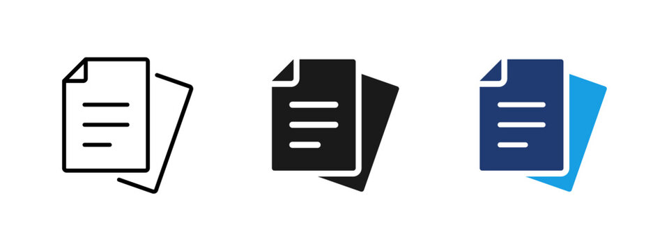 Document files icon with stacked papers. Symbol of data, information and documentation for business reports, office workflow, digital records, file management systems and user interface design.