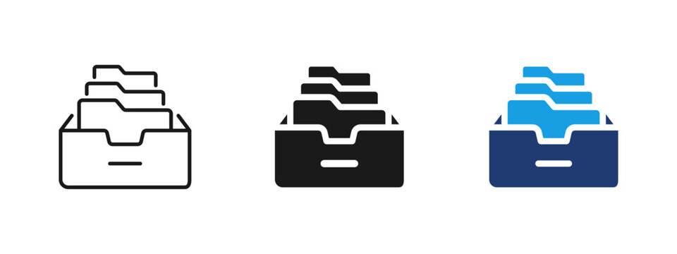 File storage icon with folders and documents. Concept of data organization, archive management and document storage for office systems, business records, databases and digital file management.