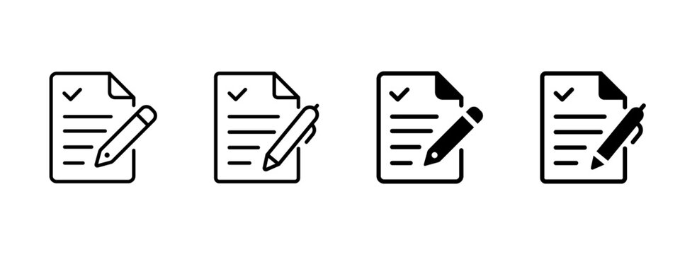 Document with pen icon representing contract signing and approval. Concept of legal agreement, business paperwork and document editing. Suitable for office workflows, legal services and. forms.