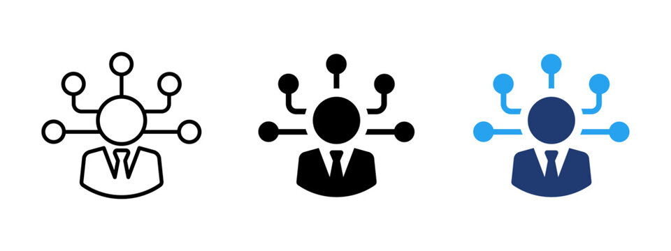 Manager icon with connected responsibility nodes. Symbol of delegation, task control, leadership, and workflow management. Suitable for business process, team coordination, and organization.