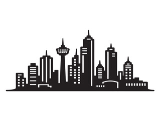 Fototapeta premium Minimalist black and white city skyline with iconic tower