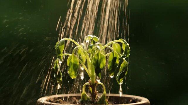 Wilted plant with drooping leaves in pot, showing plant dying, death, and decline.