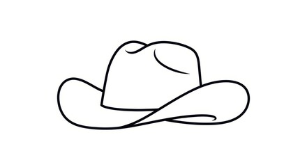 Simple Cowboy Hat Line Art Icon on White Background