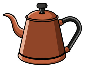 Fototapeta premium A copper kettle is depicted in a simple, vector illustration, viewed from the side, with a clean white background. transparent background