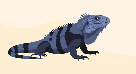 Obraz premium Detailed illustration of a blue-gray iguana with black stripes