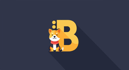 Cute dog with scarf sits beside large yellow letter B