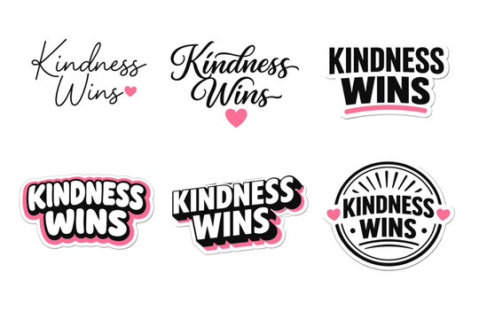 Kindness wins: diverse typography collection with heart motif