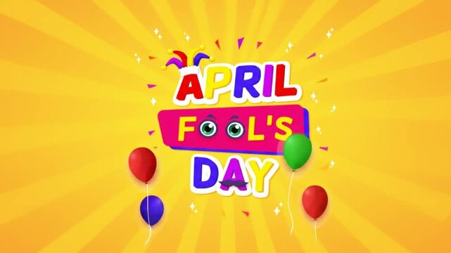 Celebration of April Fool's Day with colorful balloons and confetti in a vibrant atmosphere