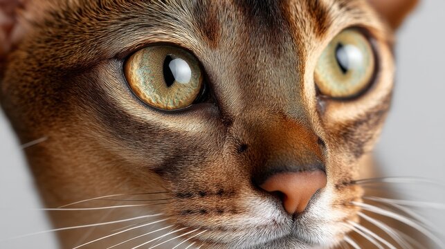Close-up of an alert tabby cat with green eyes and whiskers