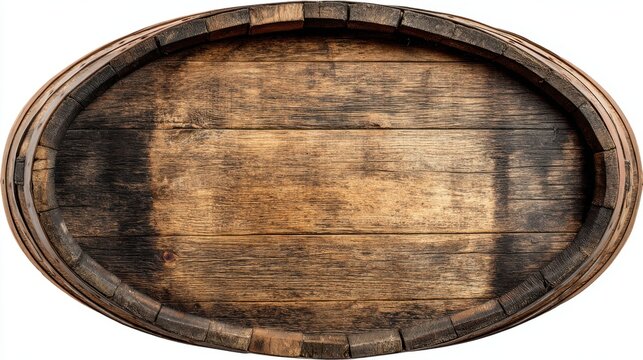 Rustic wooden barrel lid with distressed texture in oval shape