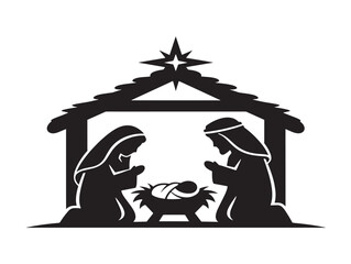 Minimalist nativity scene silhouette with star