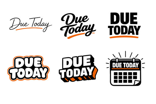 Due today typography set with bold lettering styles and calendar icon
