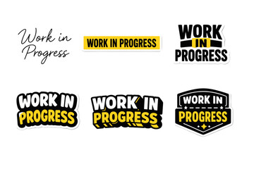 Work in progress signage set with bold typography and yellow accents