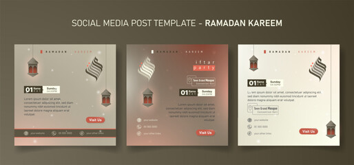Social media post template in light gradient background design for ramadan kareem campaign