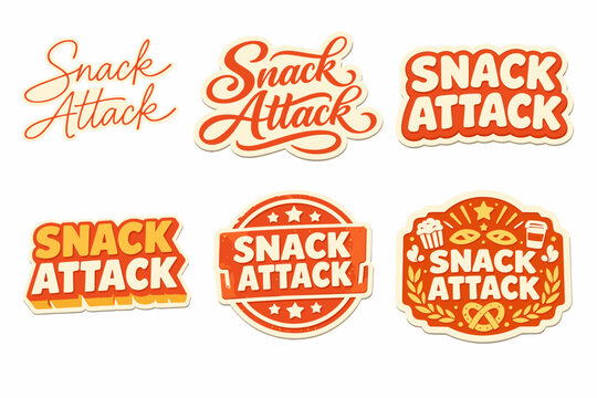 Snack attack labels in various bold and playful designs
