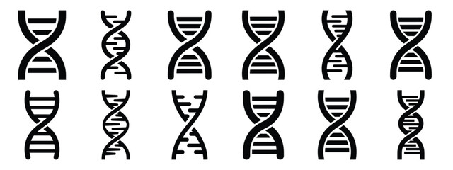 Minimalist black silhouette icon set of a dna helix . simple black flat vector style for medical and fitness icons concept.