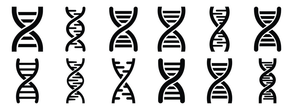 Minimalist black silhouette icon set of a dna helix . simple black flat vector style for medical and fitness icons concept.