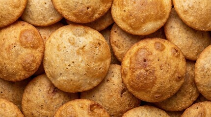 Golden brown crispy fried puri snacks for Indian street food