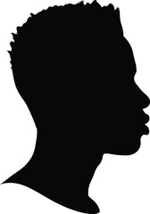 Male profile silhouette portrait, human head side view, black vector illustration, minimalist face outline, isolated white background design graphic artwork © Miss