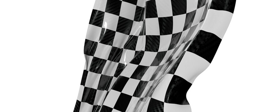Dynamic image of a black and white checkered flag, symbolizing competition, achievement, and speed, with a focus on fini