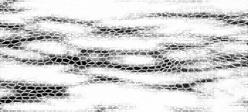 Snakeskin pattern imitation. Lines and spots structural texture. Cool and artsy faux leather background. Abstract vector illustration. Black isolated on white. EPS10