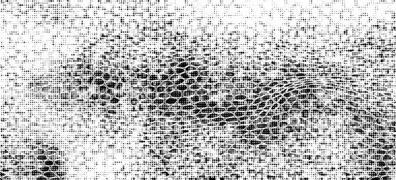 Snakeskin pattern imitation. Lines and spots structural texture. Cool and artsy faux leather background. Abstract vector illustration. Black isolated on white. EPS10