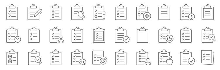 Clipboard and checklist with check boxes thin line icons set. Editable stroke. Vector illustration © warmworld