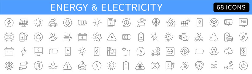 Naklejka na ściany i meble Energy and Electricity thin line icons set. Electricity editable stroke icons. Energy symbols collection. Vector