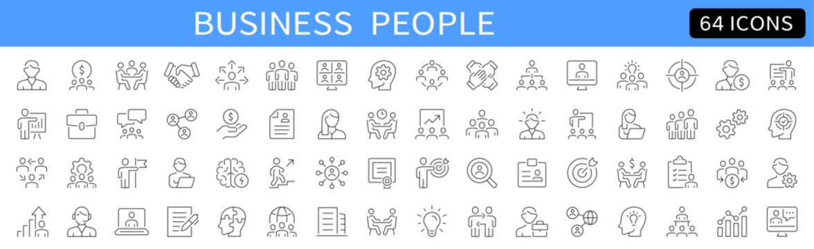 Business People and Teamwork thin line icons. Editable stroke. Vector illustration