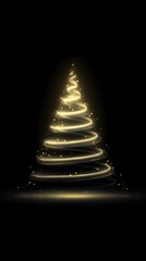 Minimal neon Christmas tree on black canvas with glowing gold and white strokes