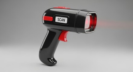 Modern handheld barcode scanner with red laser beam