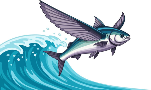 Flying fish leaping out of a crashing ocean wave