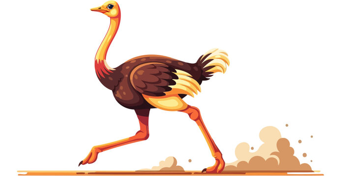 Ostrich running fast across a dusty desert plain