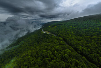 Aerial Drone Photo Storm Clouds Over Shawangunk Ridge with Winding Mountain Road, Hudson Valley New York © Blake83